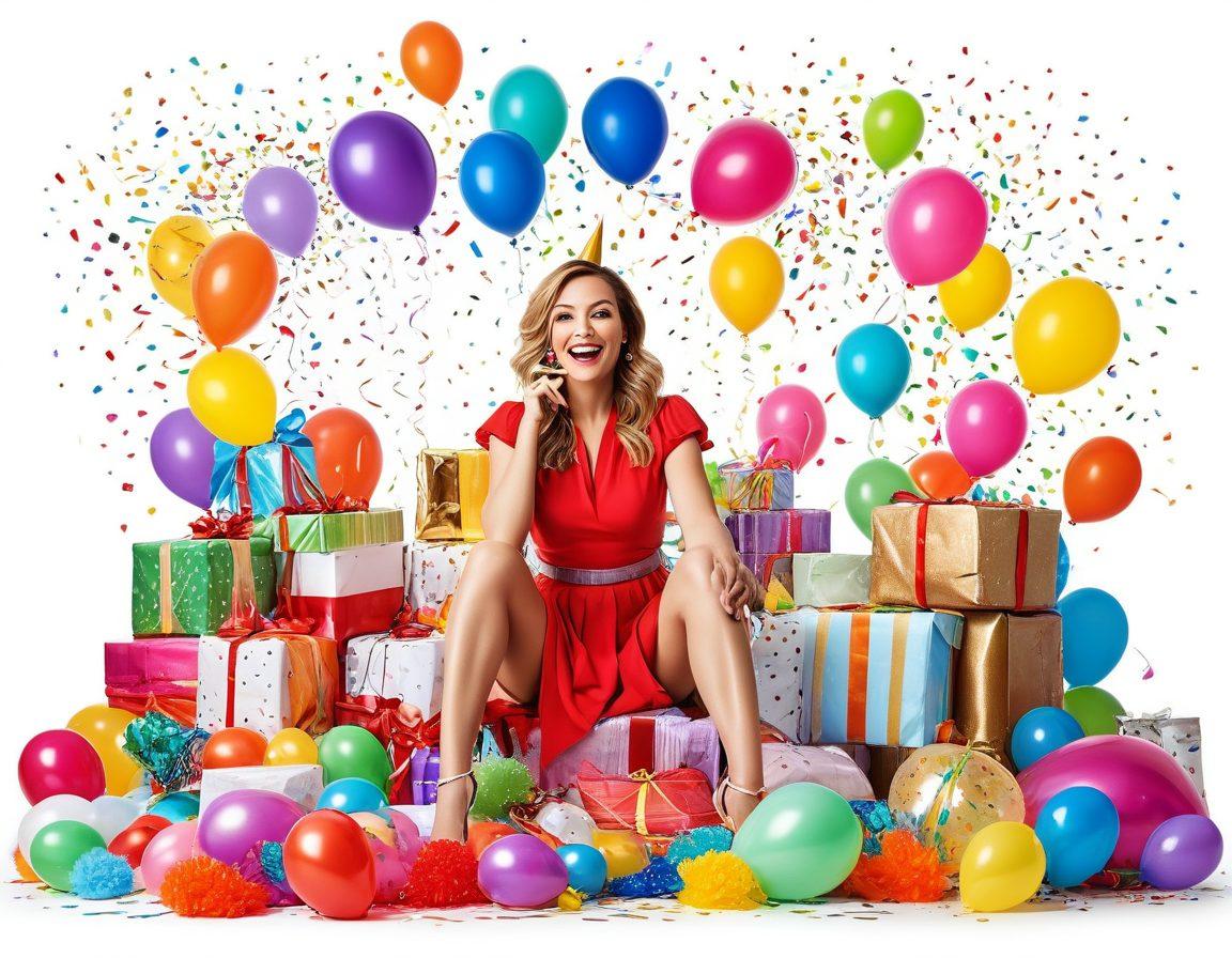 A vibrant, festive scene with a well-decorated party setting, showcasing piles of colorful bulk party items like balloons, confetti, streamers, and novelty toys. A cheerful party planner surrounded by wrapped packages from top entertainment wholesalers, radiating excitement and joy as they organize the extravaganza. super-realistic. vibrant colors. white background.